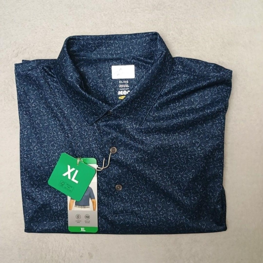 Greg Norman Polo Shirt Mens XL Navy Graphic Print PlayDry Golf Performance